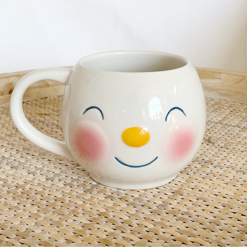 Cute Hallmark Christmas White Smiley Snowman Face Mug with Pink Cheeks